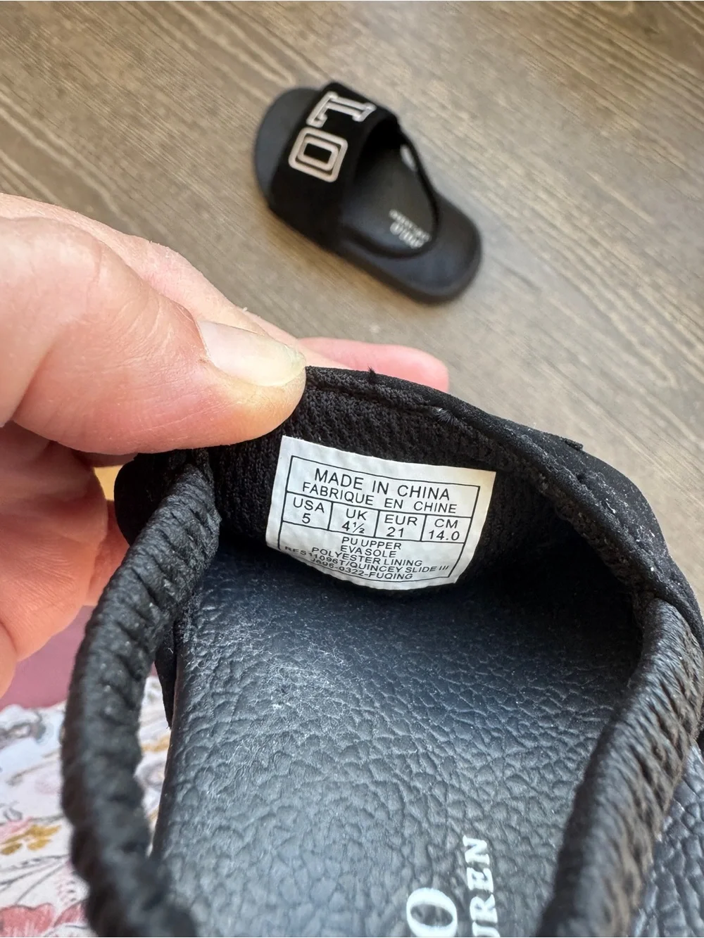 Polo by Ralph Lauren Black Kids POLO Slide Sandals with White Logo